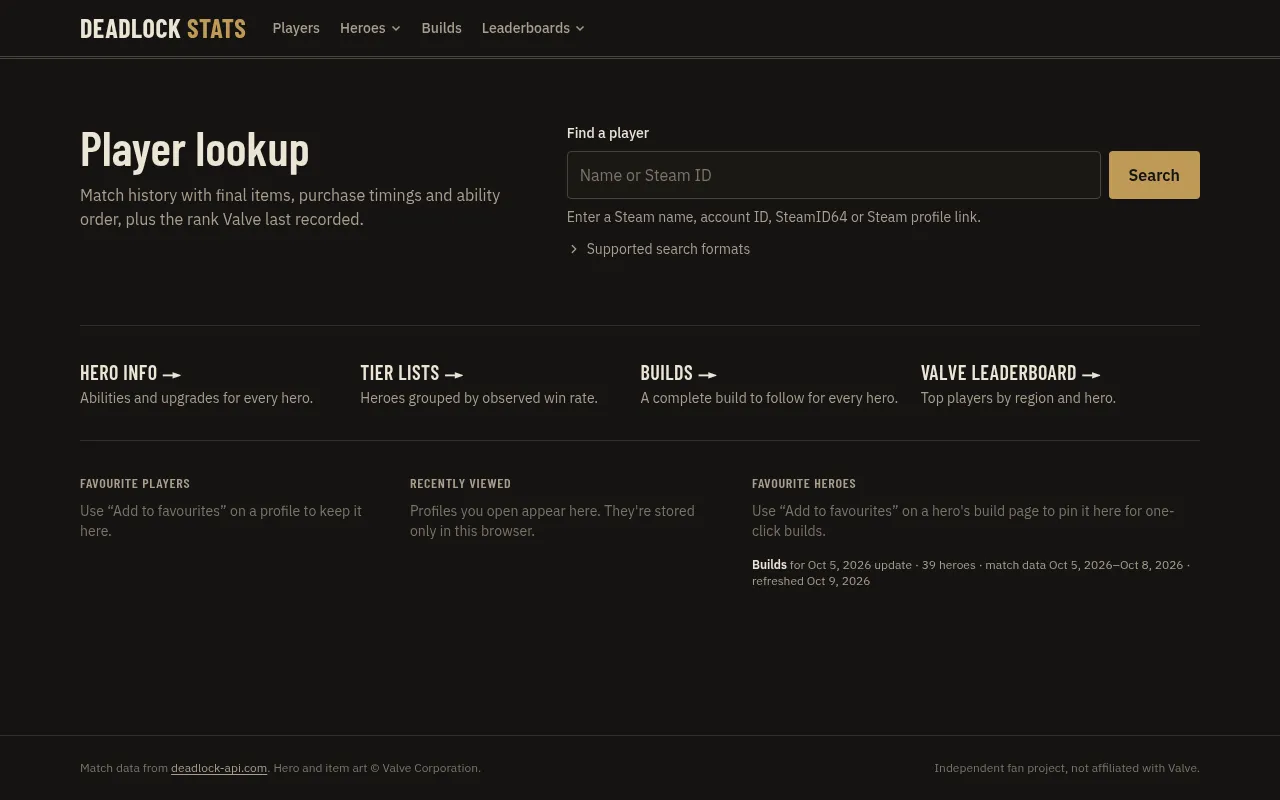 Screenshot of deadlock-stats-tan.vercel.app