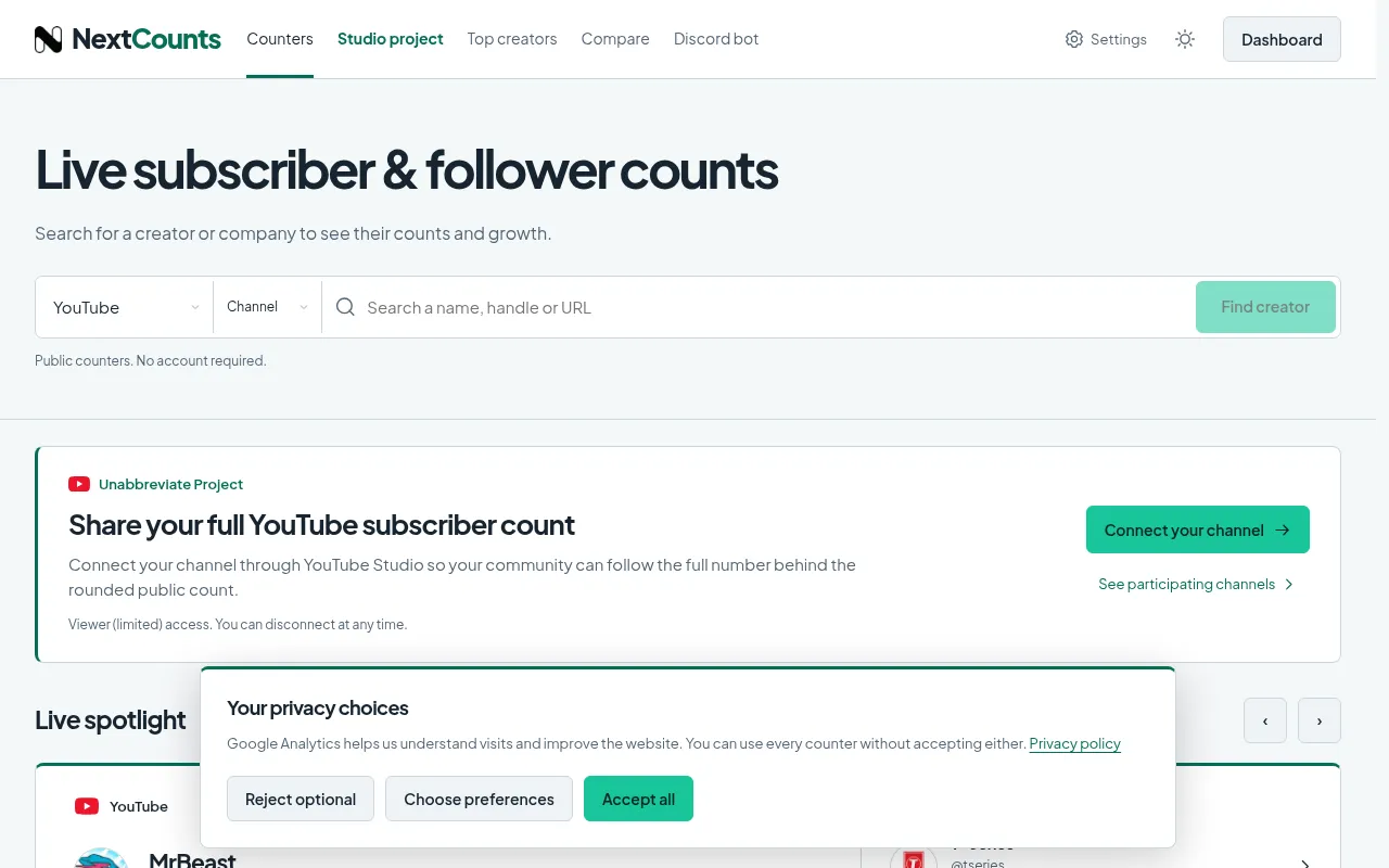 Screenshot of preview.nextcounts.com