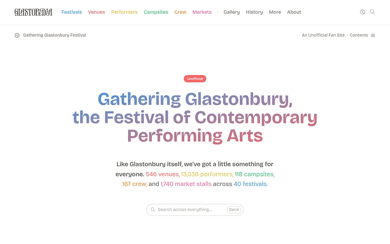 Screenshot of glastopedia.com