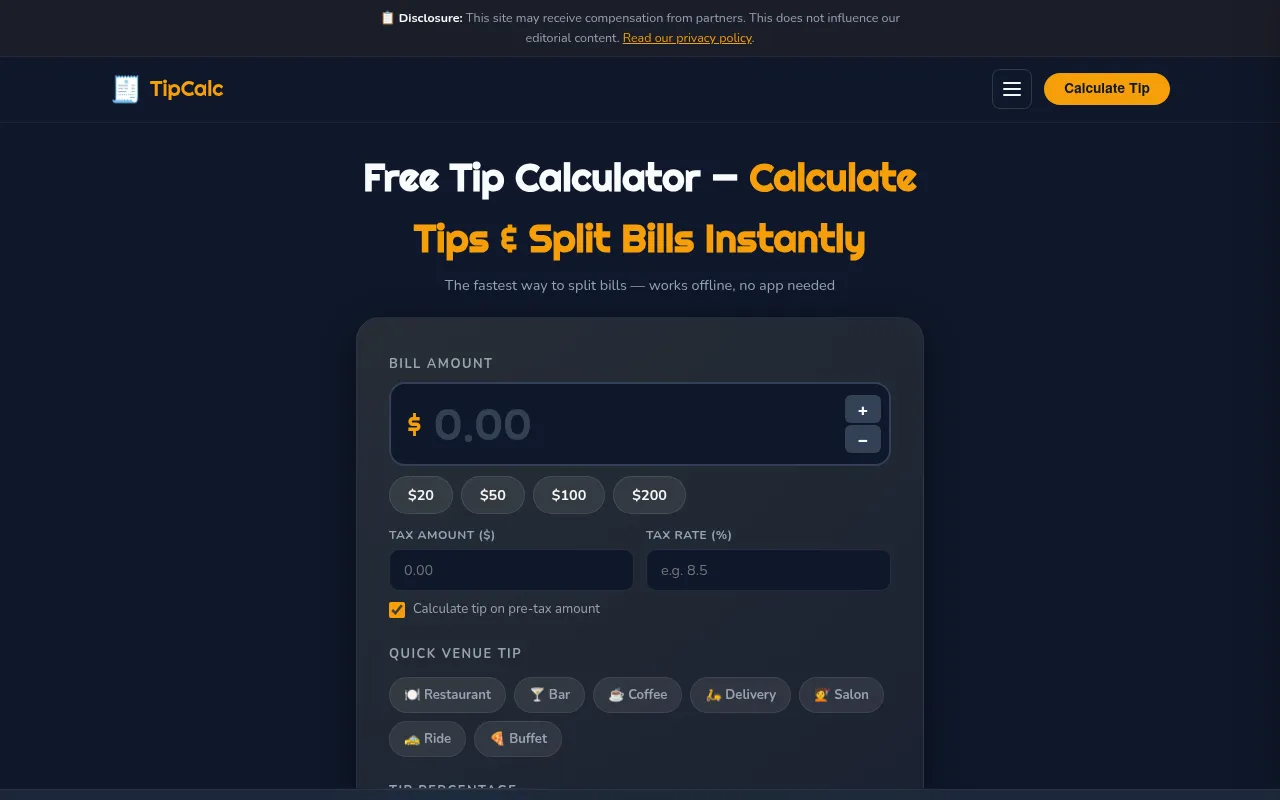 Screenshot of splitthechecknow.com