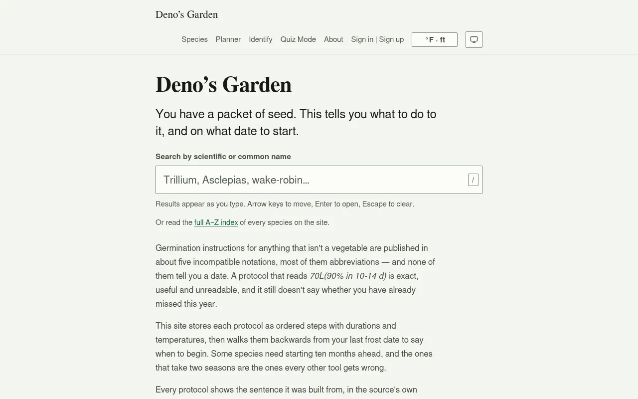 Screenshot of denosgarden.com