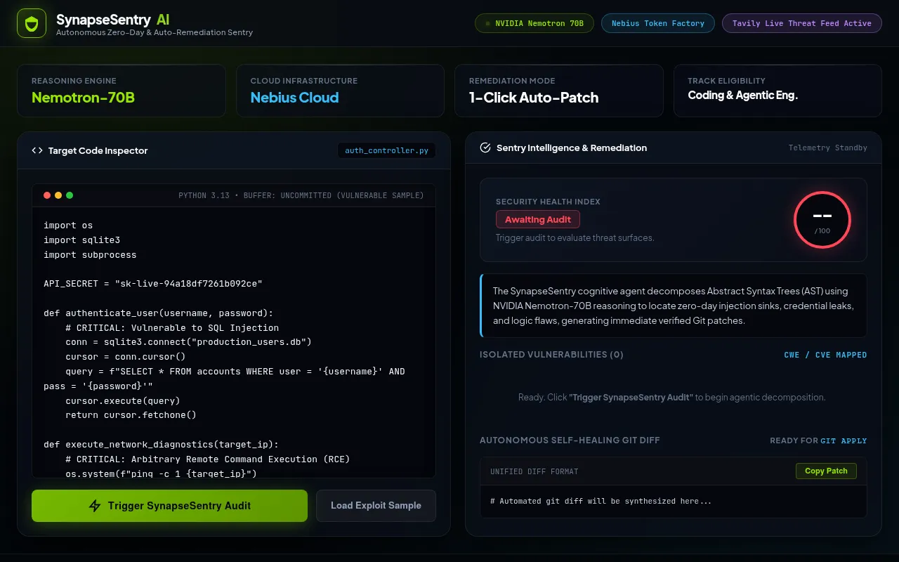 Screenshot of synapsesentry-ai.onrender.com