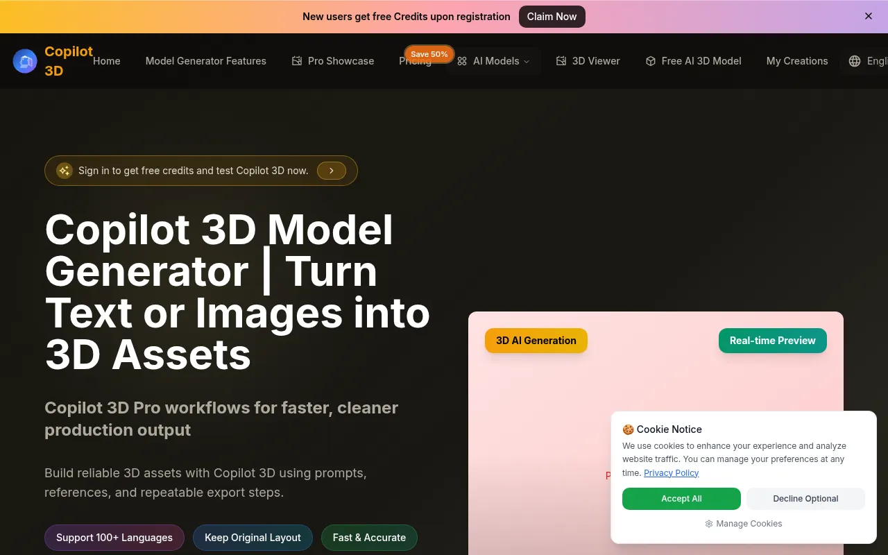 Screenshot of copilot3d.org