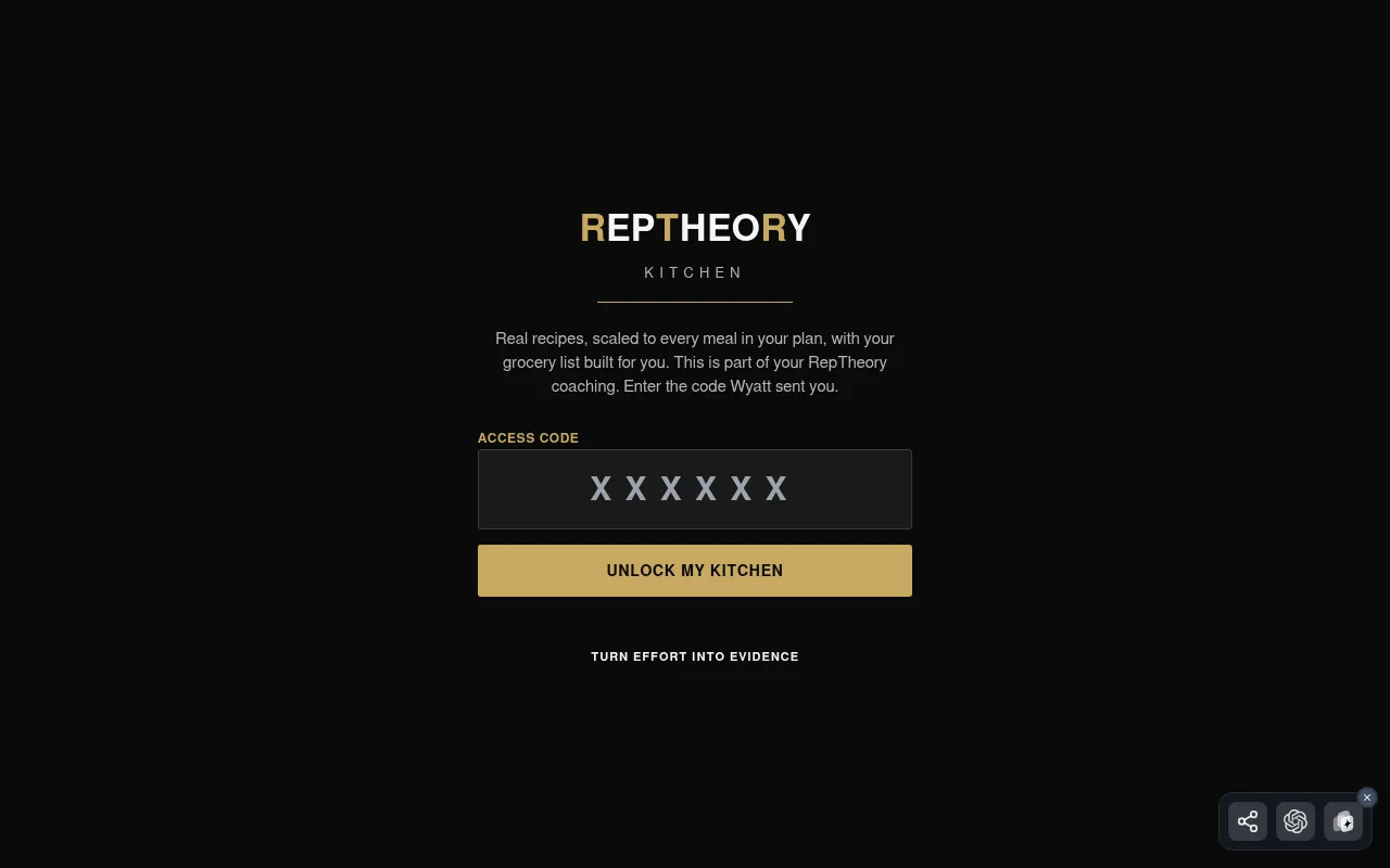 Screenshot of reptheory-kitchen-sa5h3y.v2.appdeploy.ai