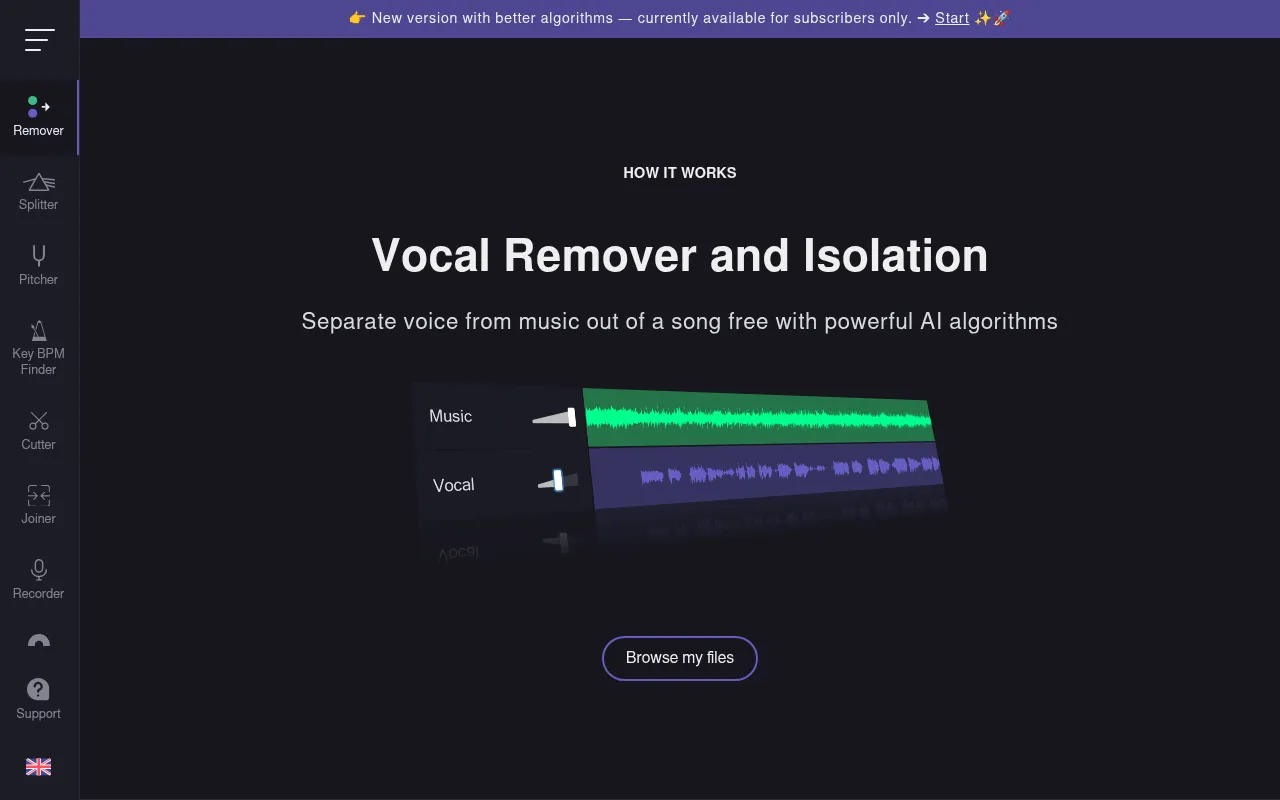 Screenshot of vocalremover.org