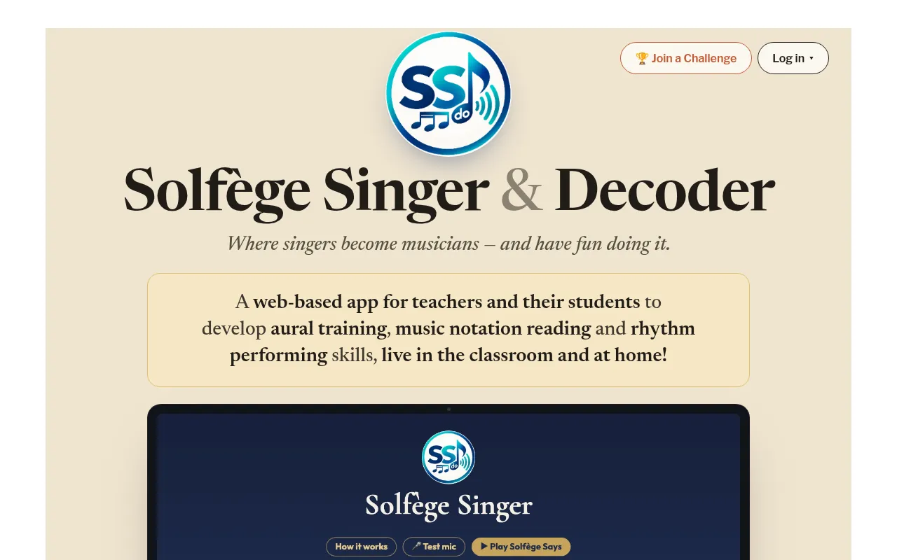 Screenshot of solfegesinger.com