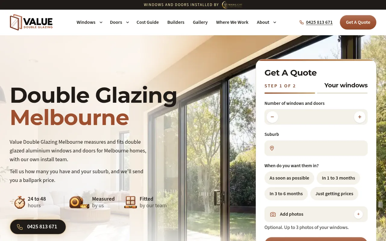 Screenshot of valuedoubleglazingmelbourne.com.au