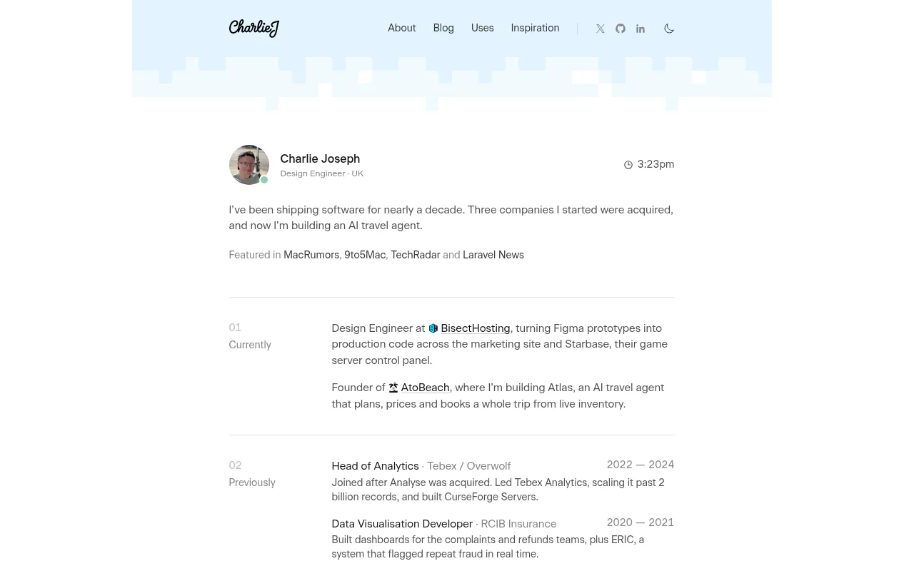 Screenshot of charliej.com