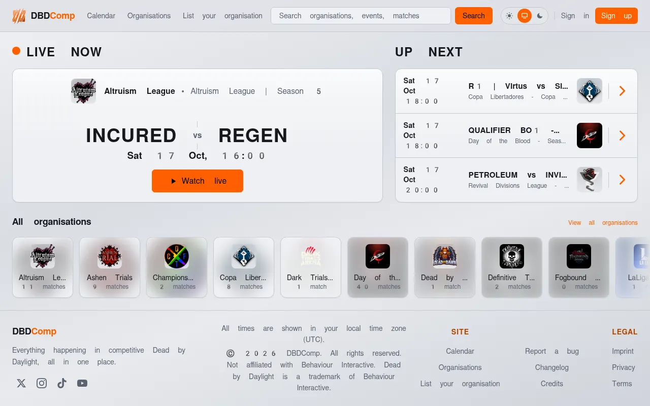 Screenshot of dbdcomp.com
