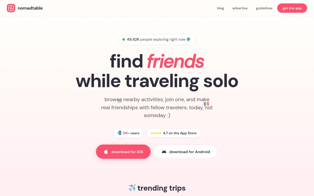 Screenshot of nomadtable.app