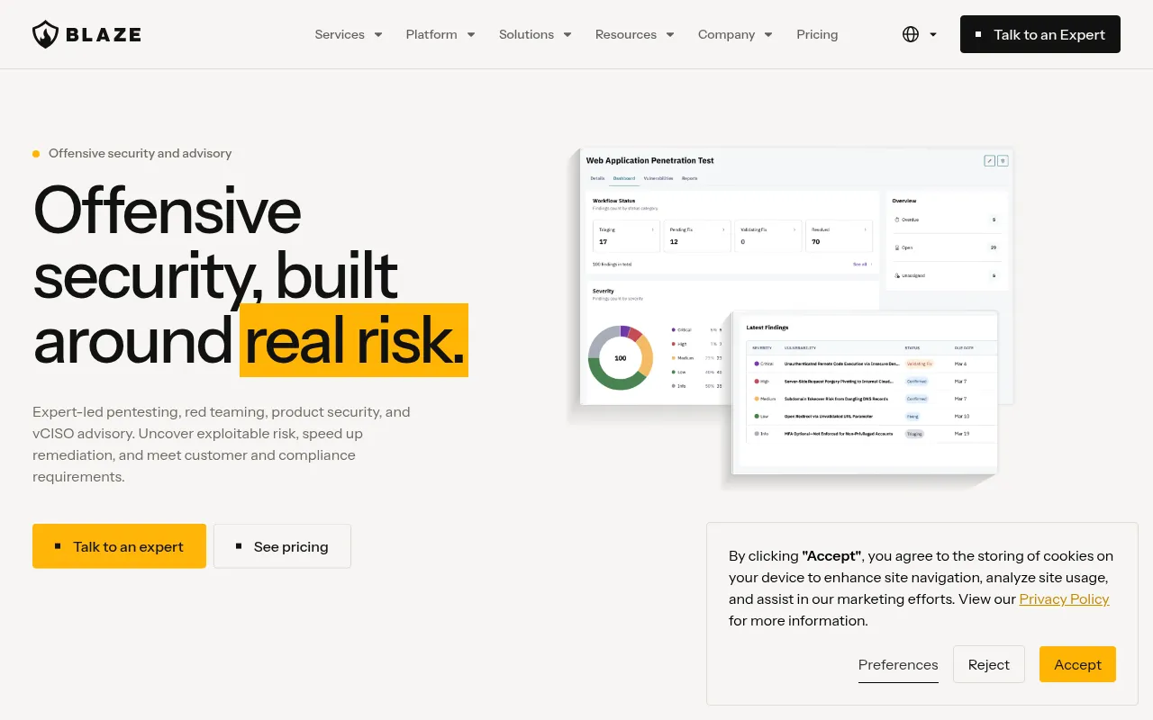 Screenshot of blazeinfosec.com