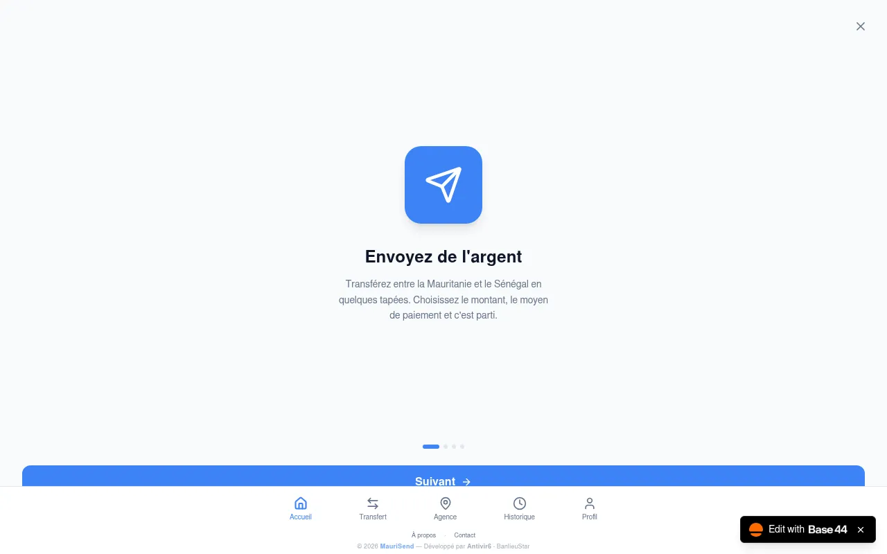 Screenshot of maurisend.base44.app