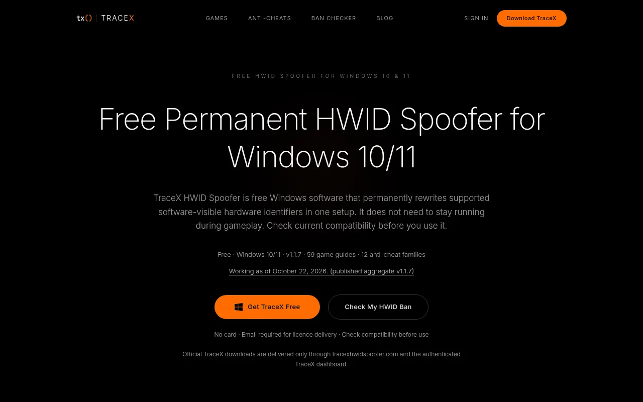 Screenshot of tracexhwidspoofer.com