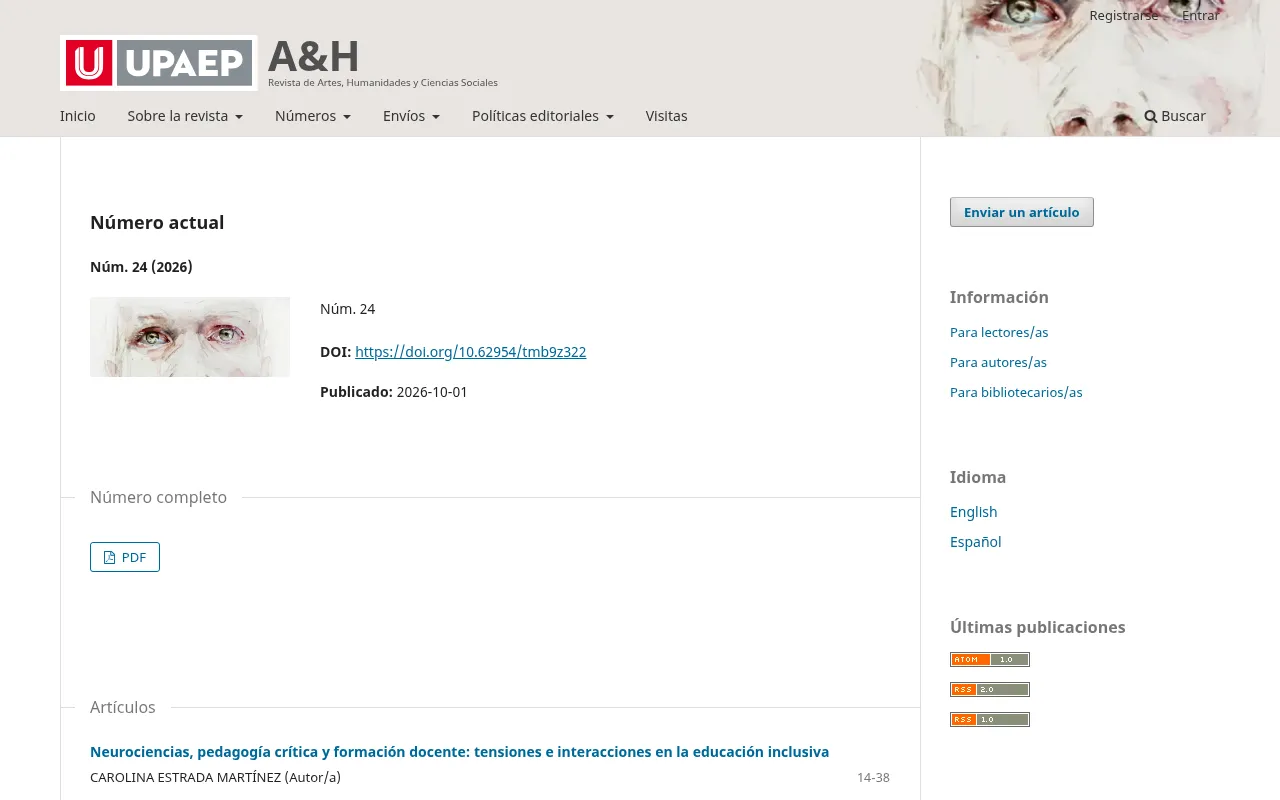 Screenshot of revistas.upaep.mx