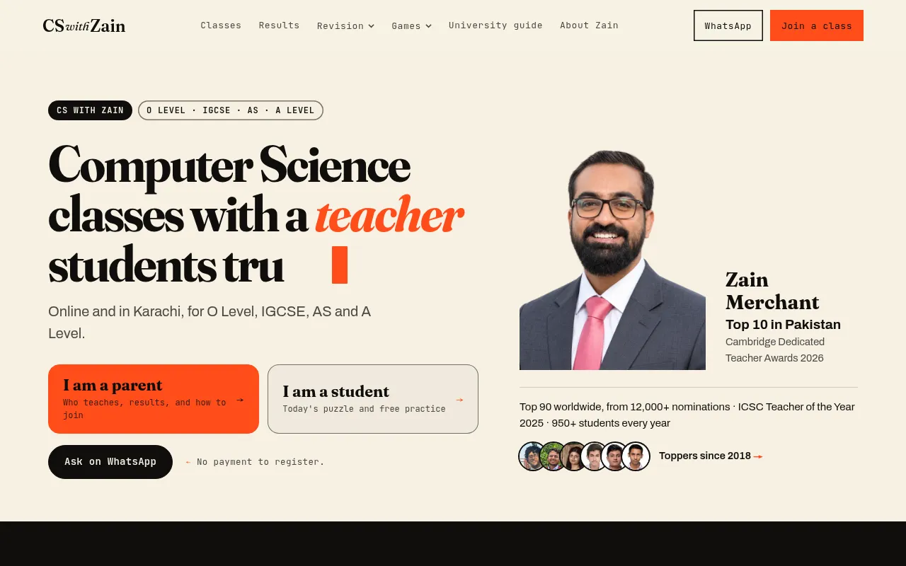 Screenshot of cswithzain.com