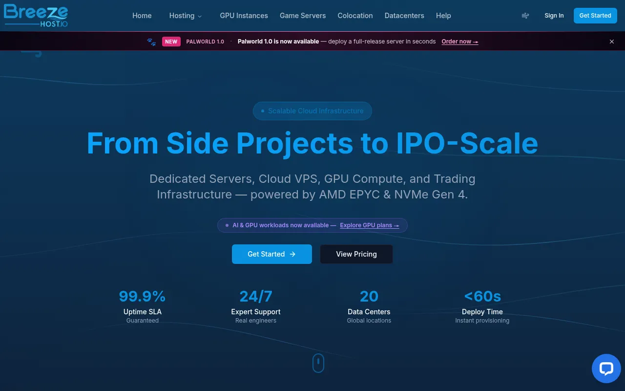 Screenshot of breezehost.io