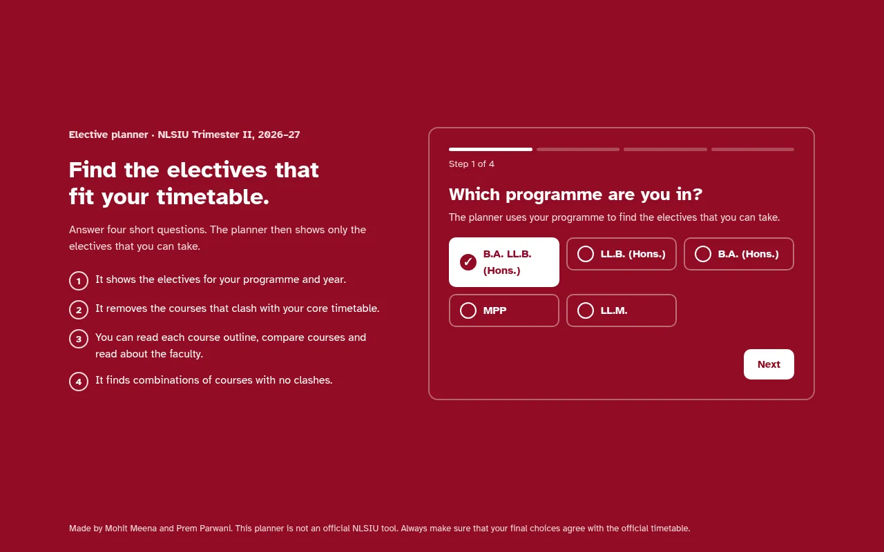 Screenshot of electives.nlsiu.workers.dev