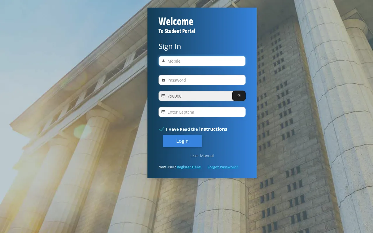 Screenshot of studentportal.universitysolutions.in