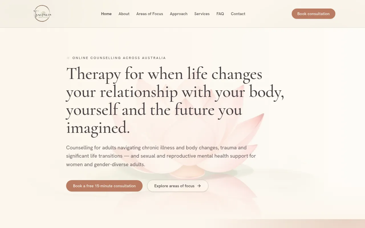 Screenshot of transience-therapywithyou.com
