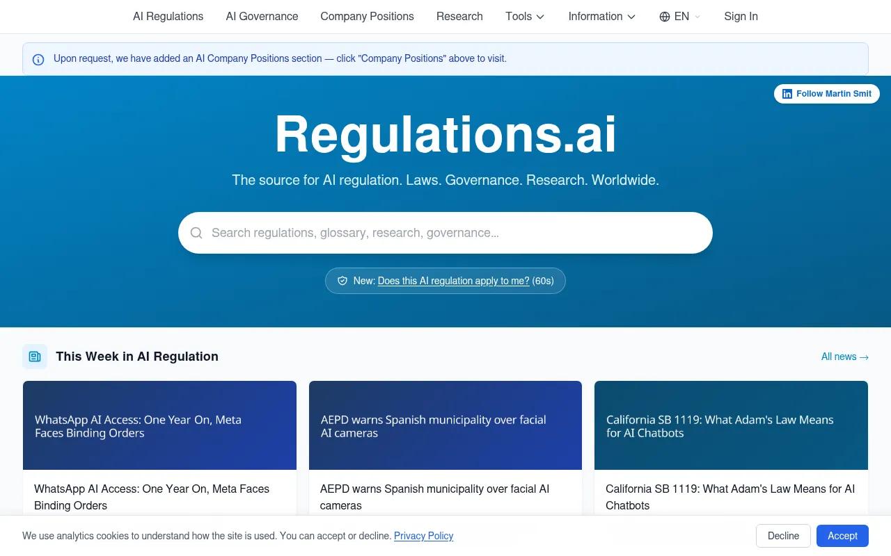 Screenshot of regulations.ai