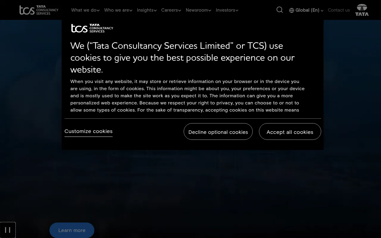 Screenshot of tcs.com