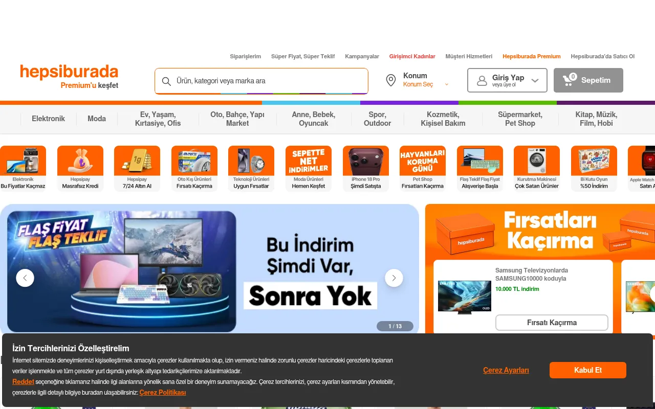 Screenshot of hepsiburada.com