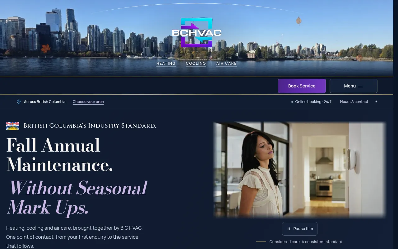 Screenshot of bchvacservices.ca
