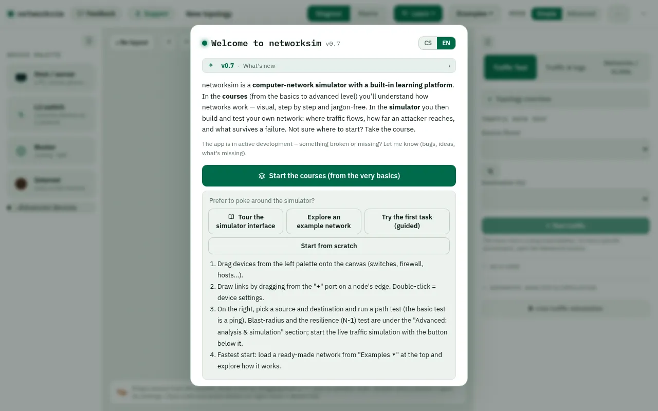 Screenshot of networksim.app