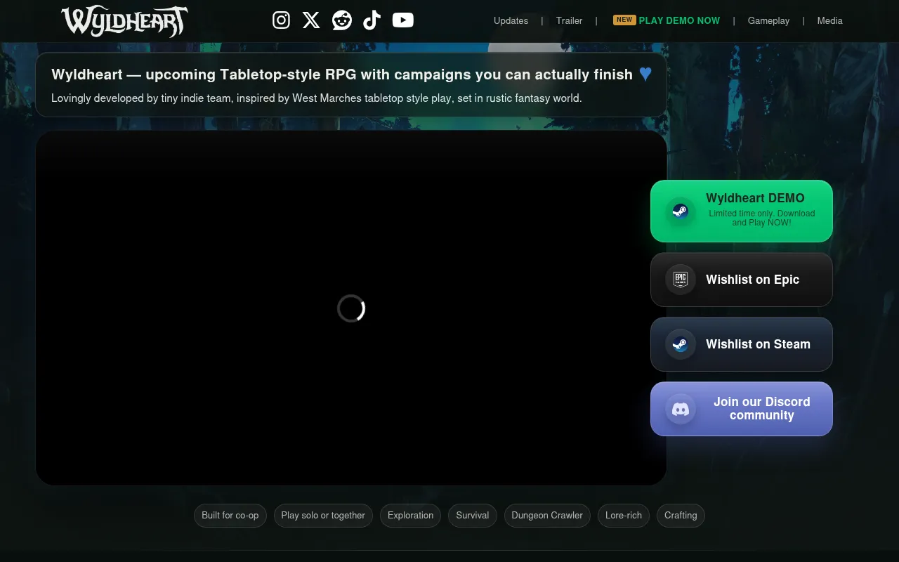 Screenshot of wyldheartgame.com