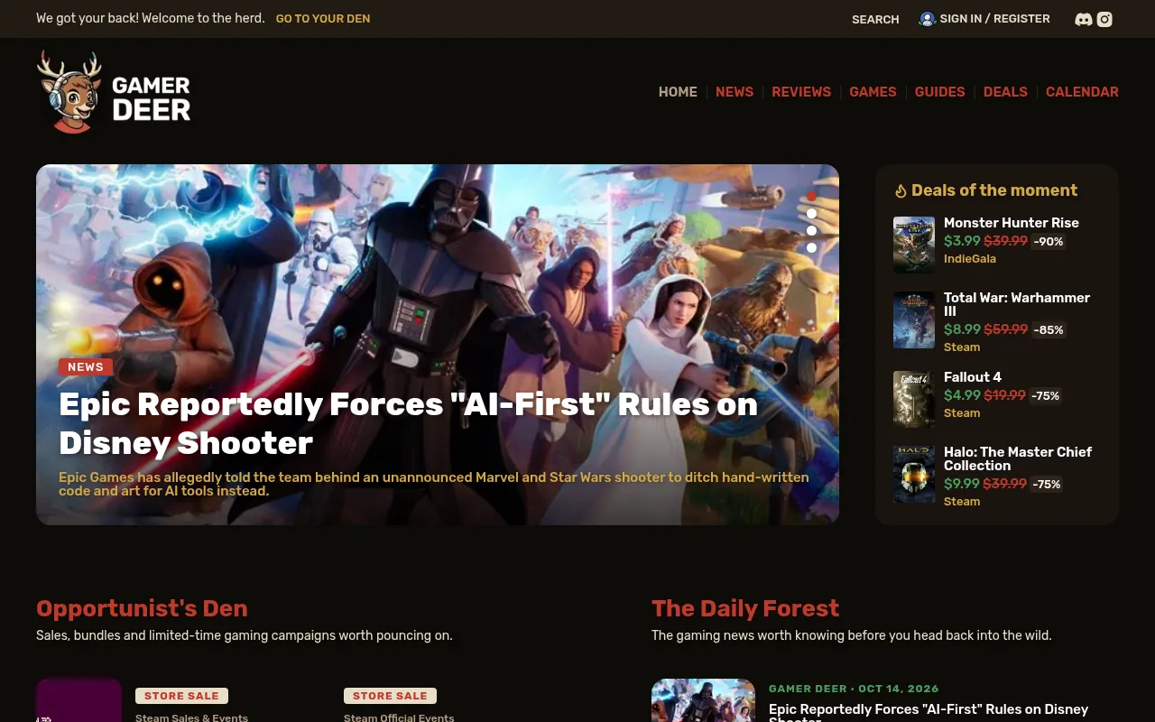 Screenshot of gamerdeer.com