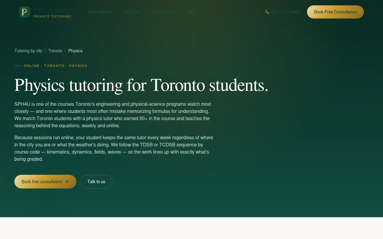 Screenshot of palsacademy.ca