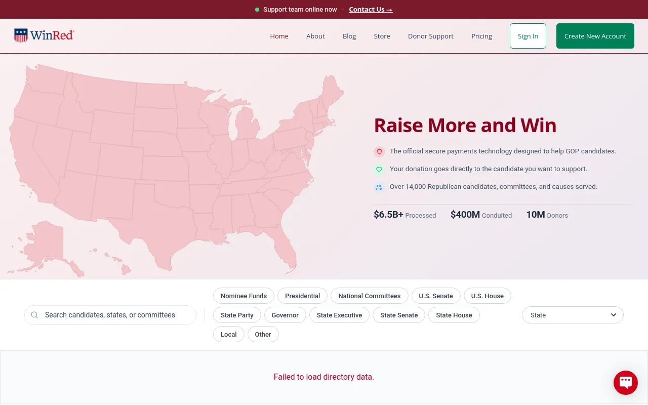 Screenshot of winred.com