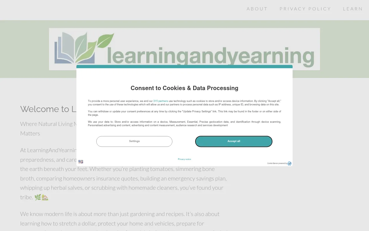Screenshot of learningandyearning.com