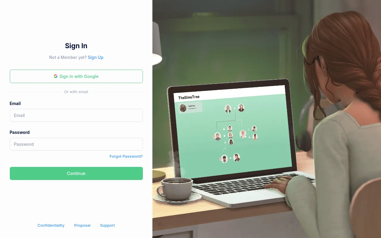 Screenshot of app.thesimstree.com