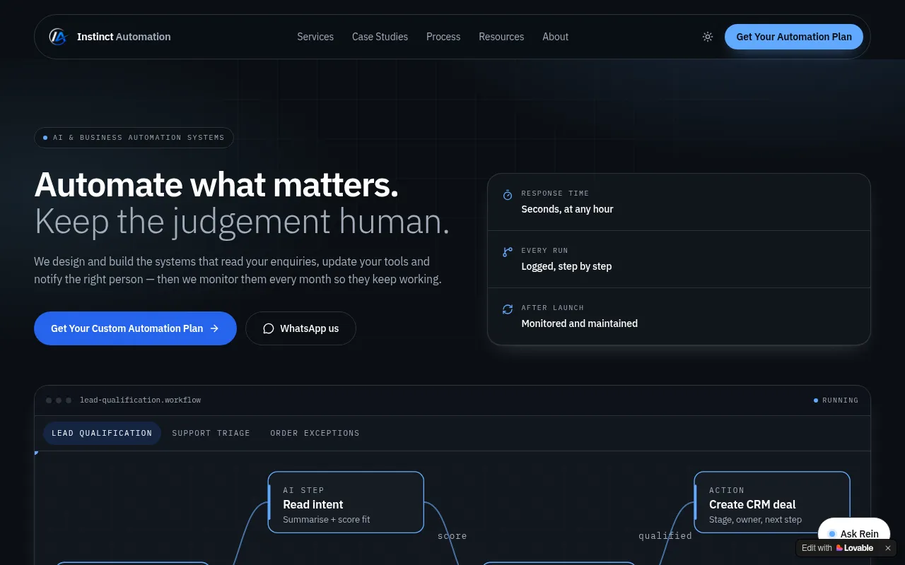 Screenshot of instinctautomation.lovable.app