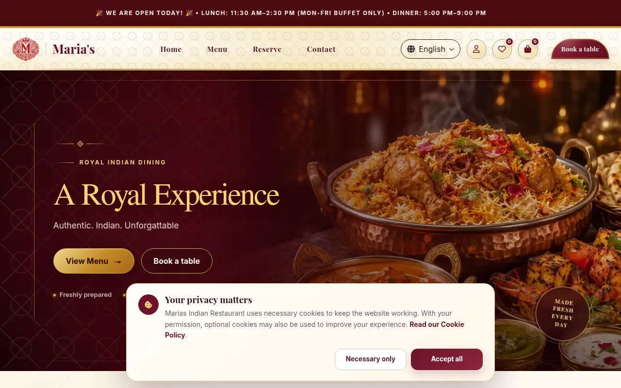 Screenshot of mariasrestaurant.se