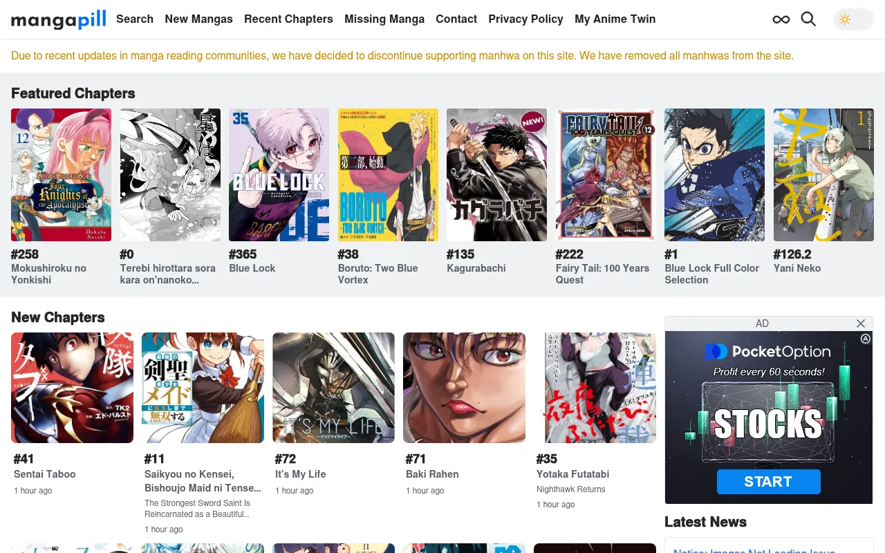 Screenshot of mangapill.com