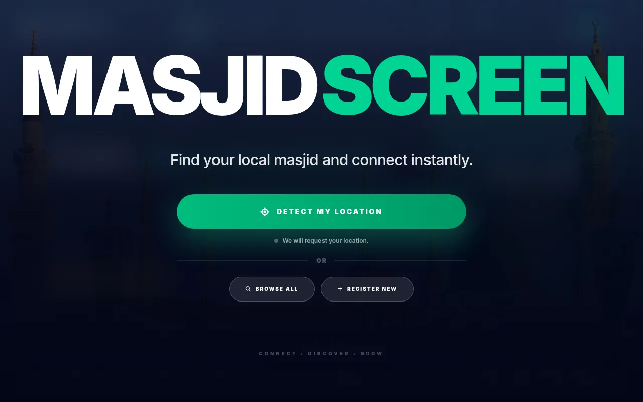 Screenshot of mymasjidscreen.com