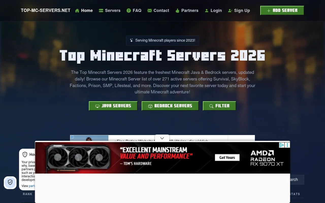 Screenshot of top-mc-servers.net