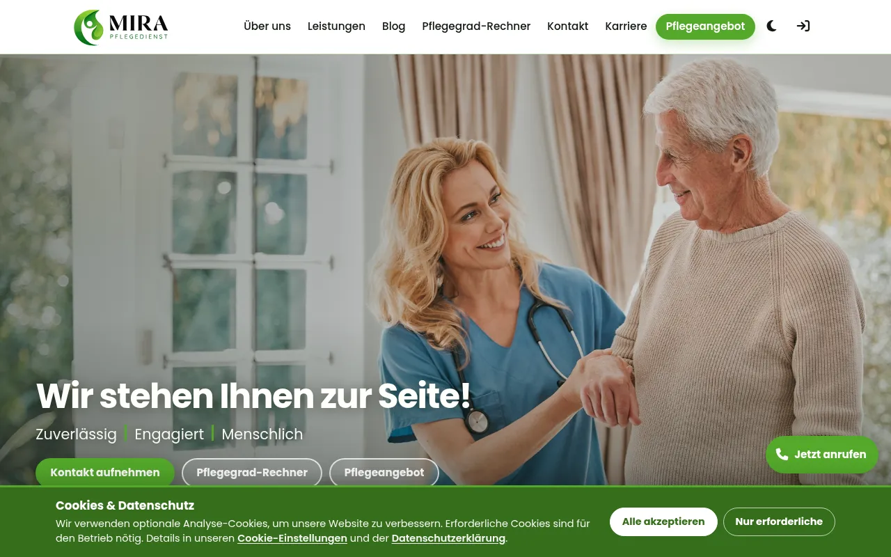 Screenshot of pflegedienst-mira.de