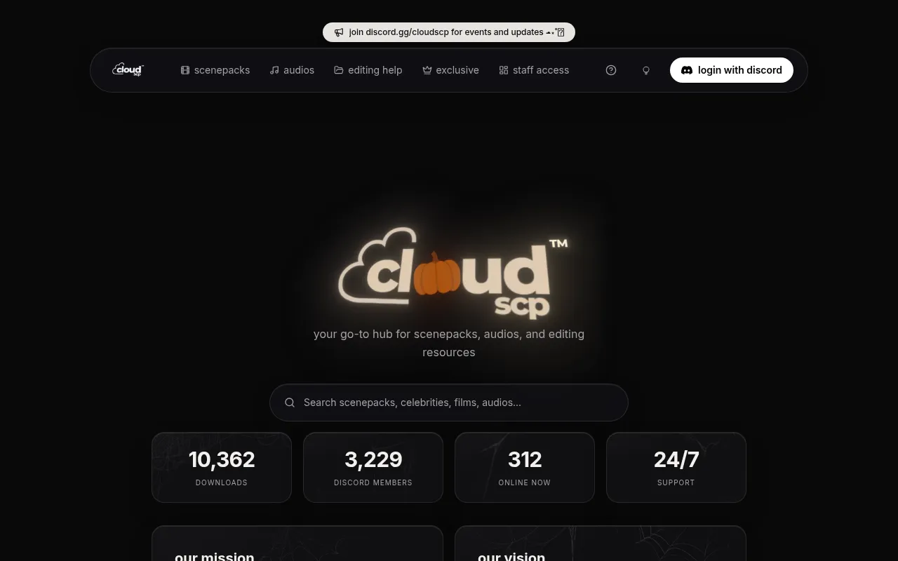 Screenshot of cloudscenepack.com