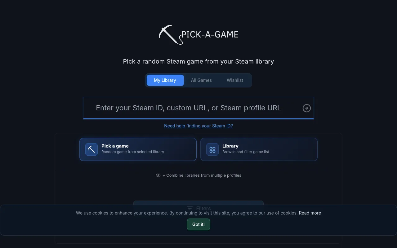 Screenshot of pickaga.me