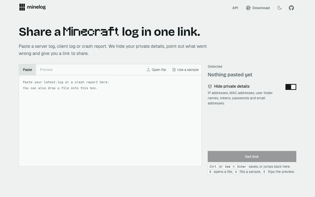 Screenshot of minelog.org