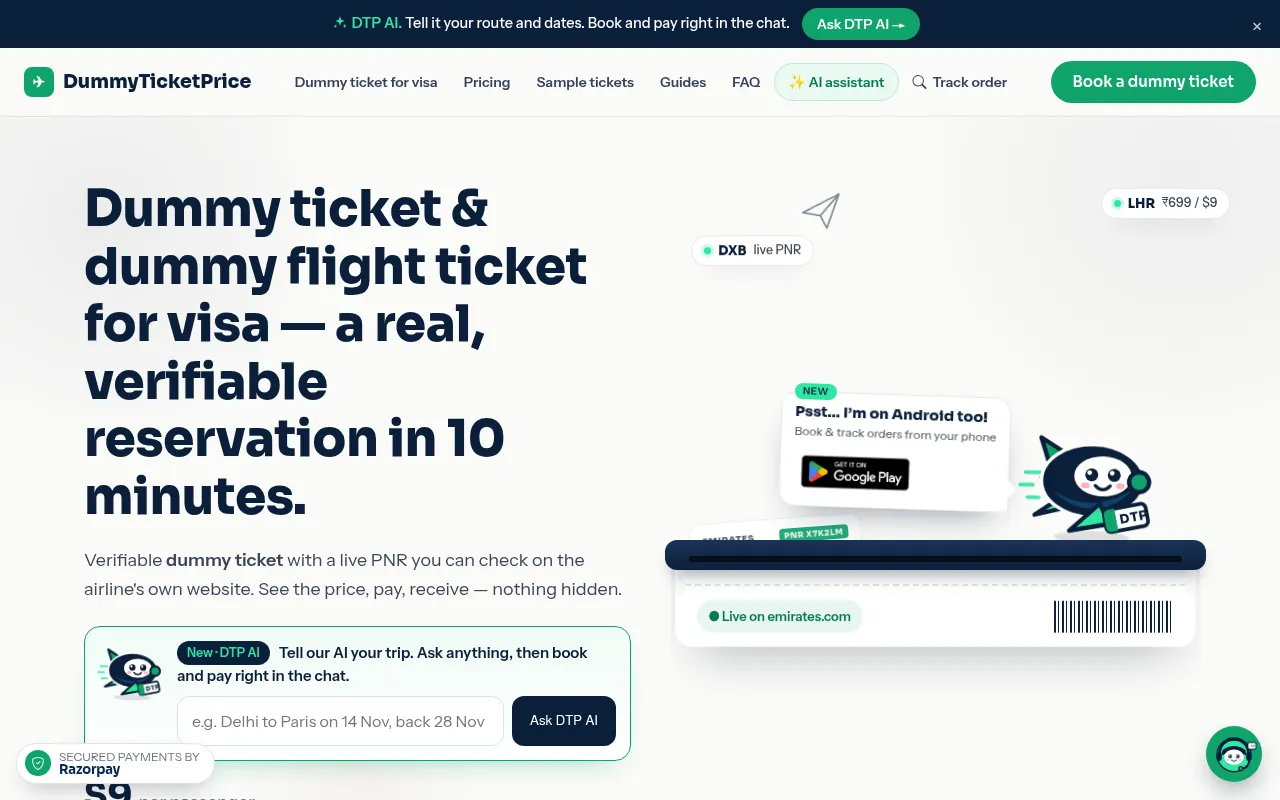 Screenshot of dummyticketprice.com