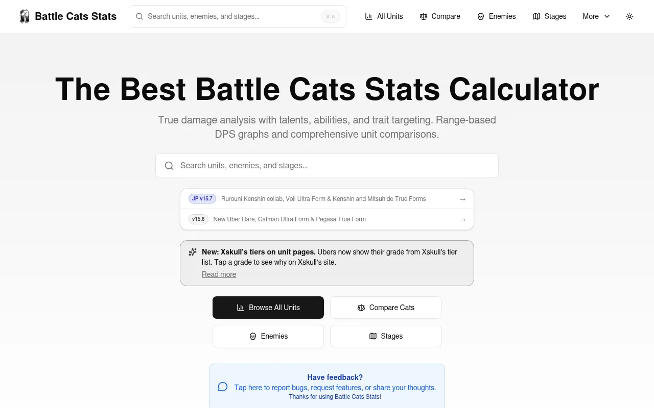 Screenshot of battlecatsstats.com