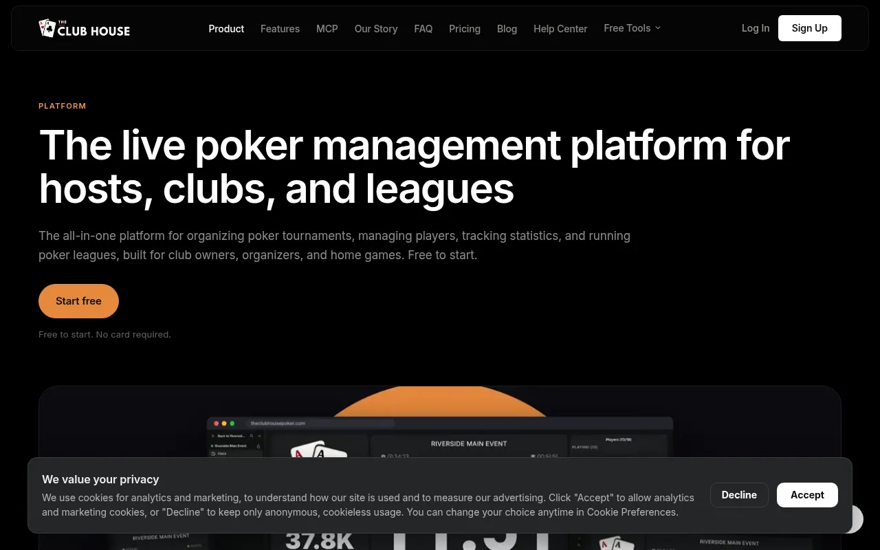 Screenshot of theclubhousepoker.com