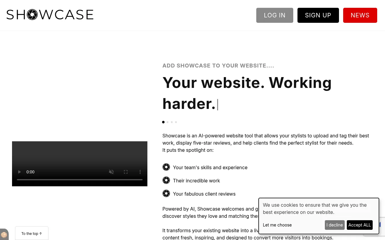 Screenshot of showcasehair.studio