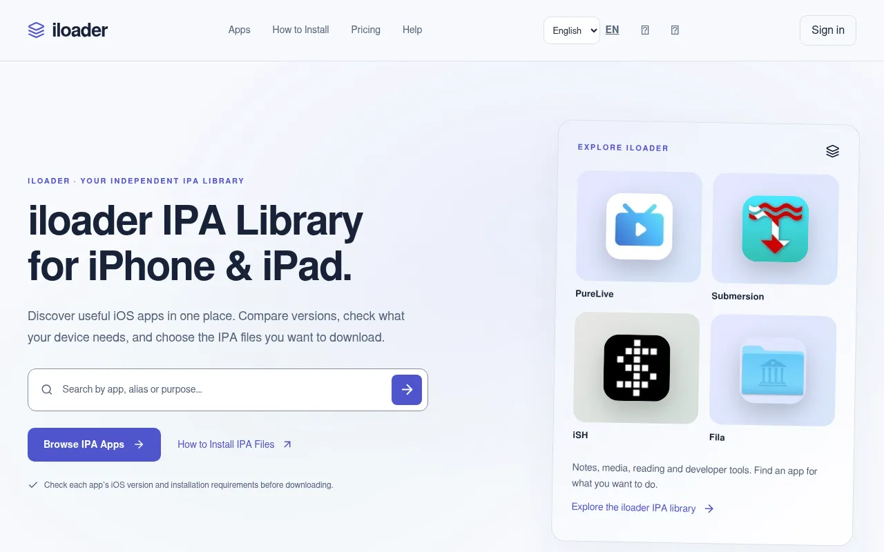 Screenshot of iloader.org