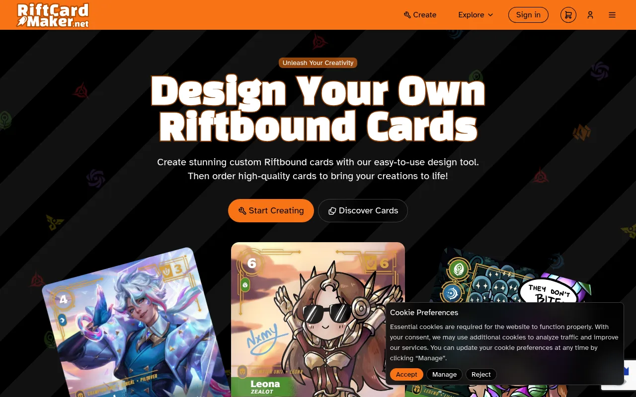 Screenshot of riftcardmaker.net
