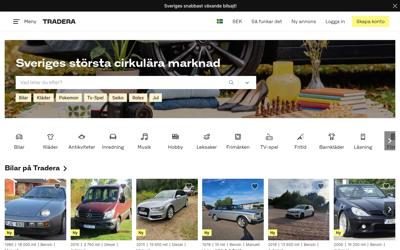 Screenshot of tradera.com